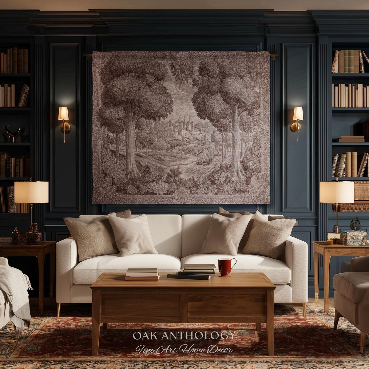 Castle Scenery Old World Tapestry Sepia Landscape Art | French Chateau Decor Woven Throw Blanket Romantic Classical Countryside Wall Hanging