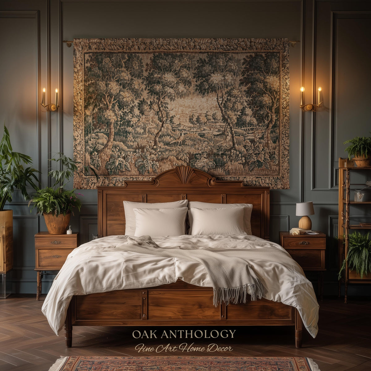 Countryside Classic Elegance Flemish Verdure Tapestry Woven Exotic Birds Wall Art | 18th Century Botanical Landscape Acanthus Woodland Decor