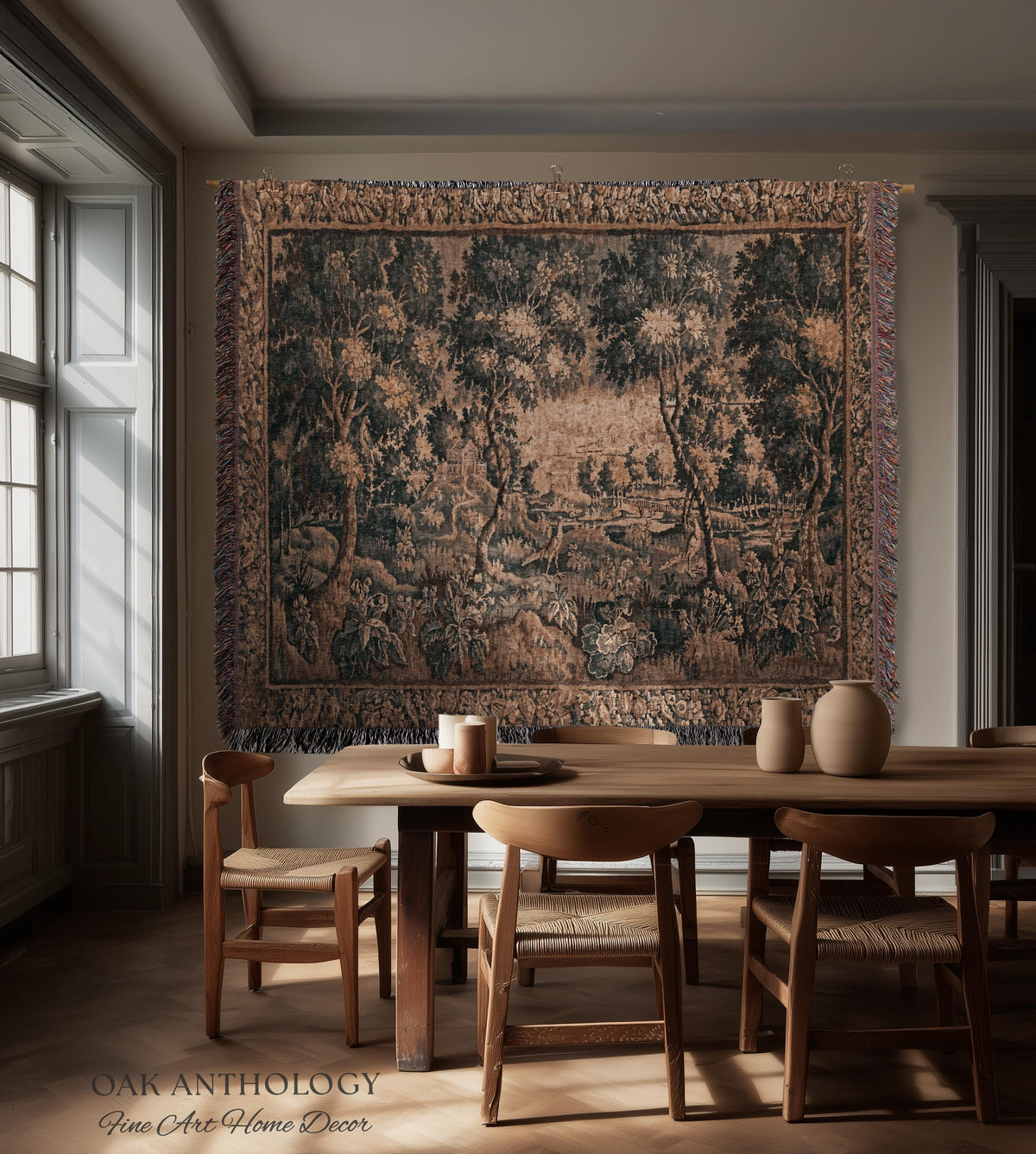 Countryside Classic Elegance Flemish Verdure Tapestry Woven Exotic Birds Wall Art | 18th Century Botanical Landscape Acanthus Woodland Decor