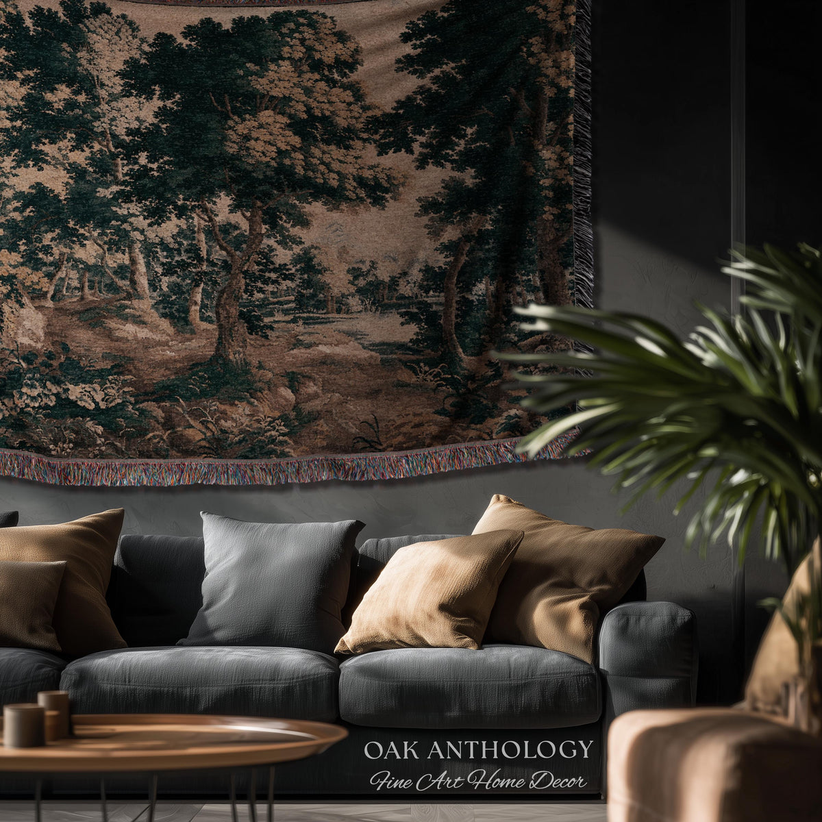 Classical Forest Verdure Tapestry Woodland with a Pond Antique Reproduction | European Traditional Jacquard Woven Textile Pastoral Wall Art
