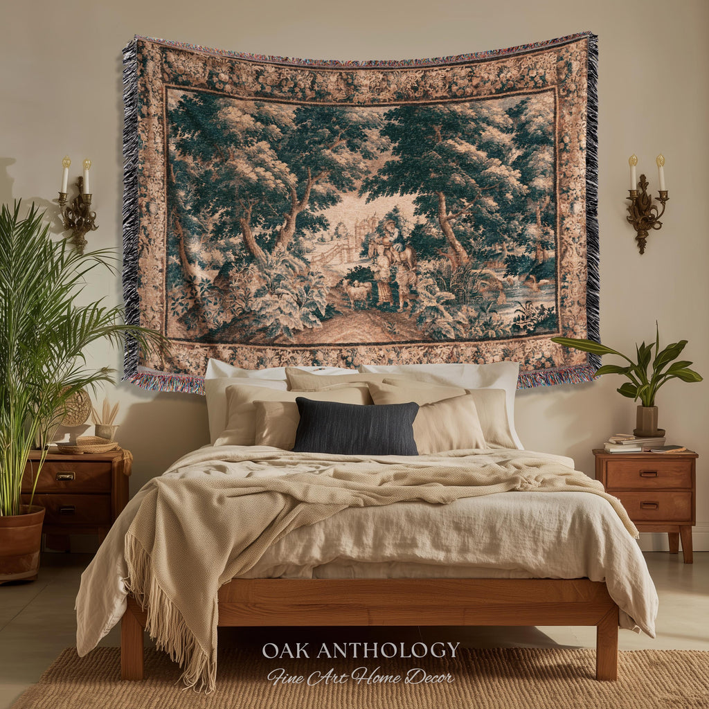 17th Century Flemish Pastoral Tapestry Classic Countryside Wall Hanging | Old World Castle Landscape Art Rural Scenery Woven Throw Blanket