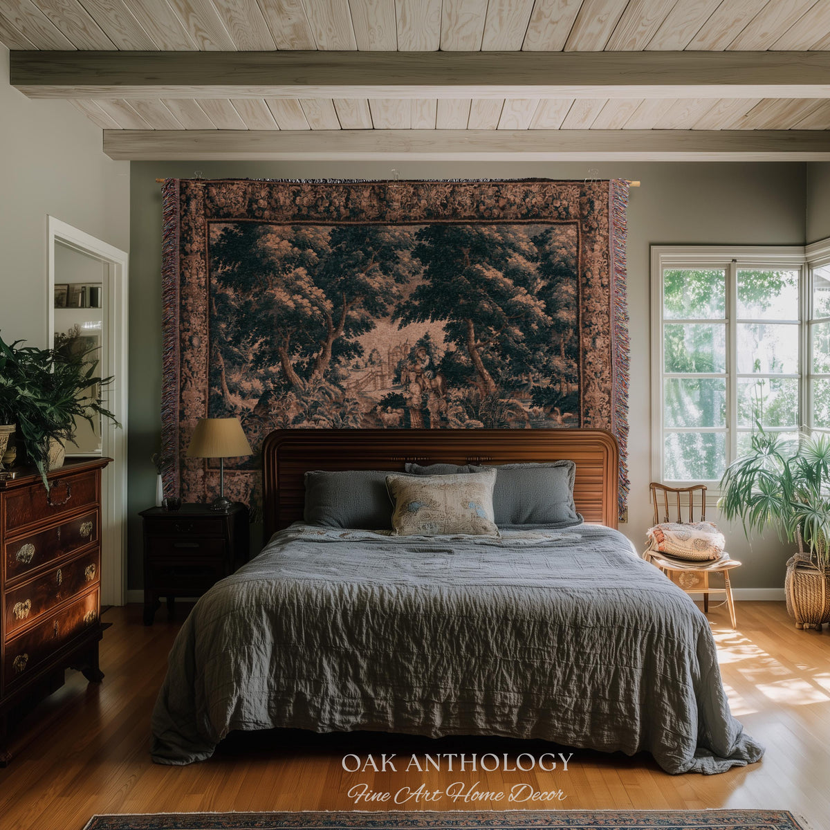 17th Century Flemish Pastoral Tapestry Classic Countryside Wall Hanging | Old World Castle Landscape Art Rural Scenery Woven Throw Blanket