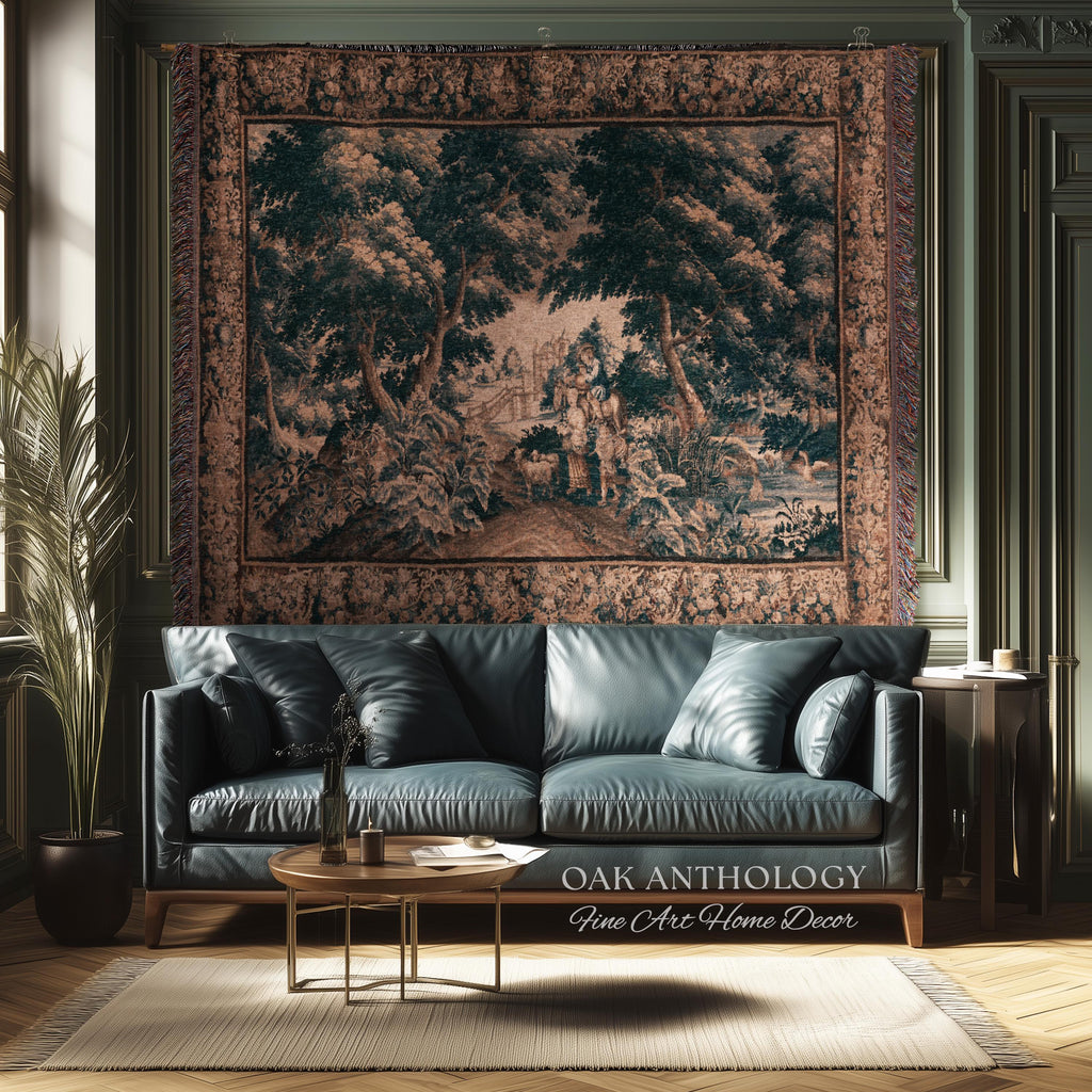 17th Century Flemish Pastoral Tapestry Classic Countryside Wall Hanging | Old World Castle Landscape Art Rural Scenery Woven Throw Blanket