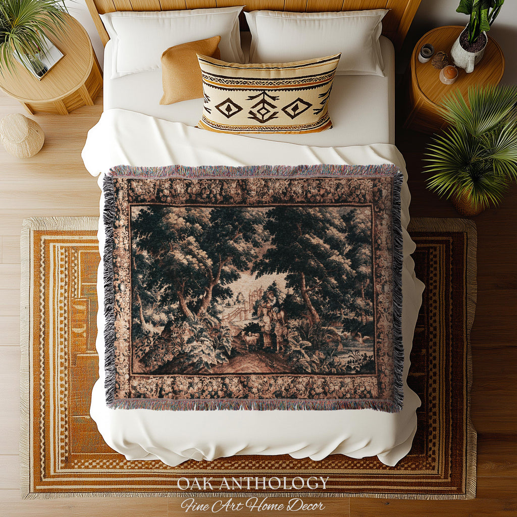 17th Century Flemish Pastoral Tapestry Classic Countryside Wall Hanging | Old World Castle Landscape Art Rural Scenery Woven Throw Blanket