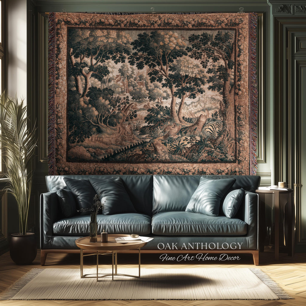 Classical Woodland Verdure Woven Wildlife Countryside Tapestry Wall Art | 17th Century Historical European Landscape Antique Textile Decor