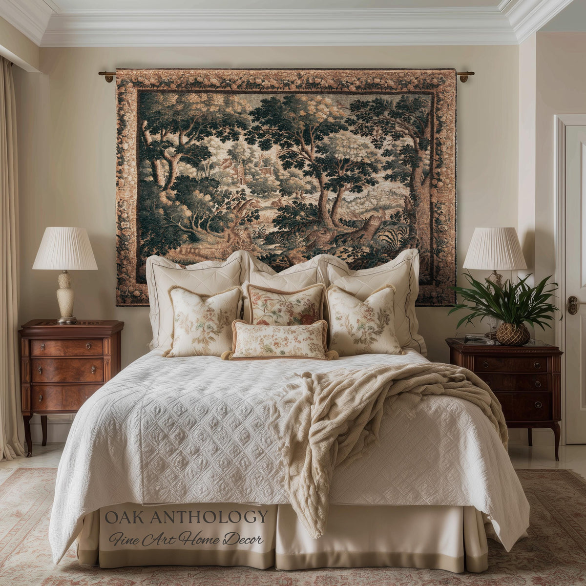 Classical Woodland Verdure Woven Wildlife Countryside Tapestry Wall Art | 17th Century Historical European Landscape Antique Textile Decor