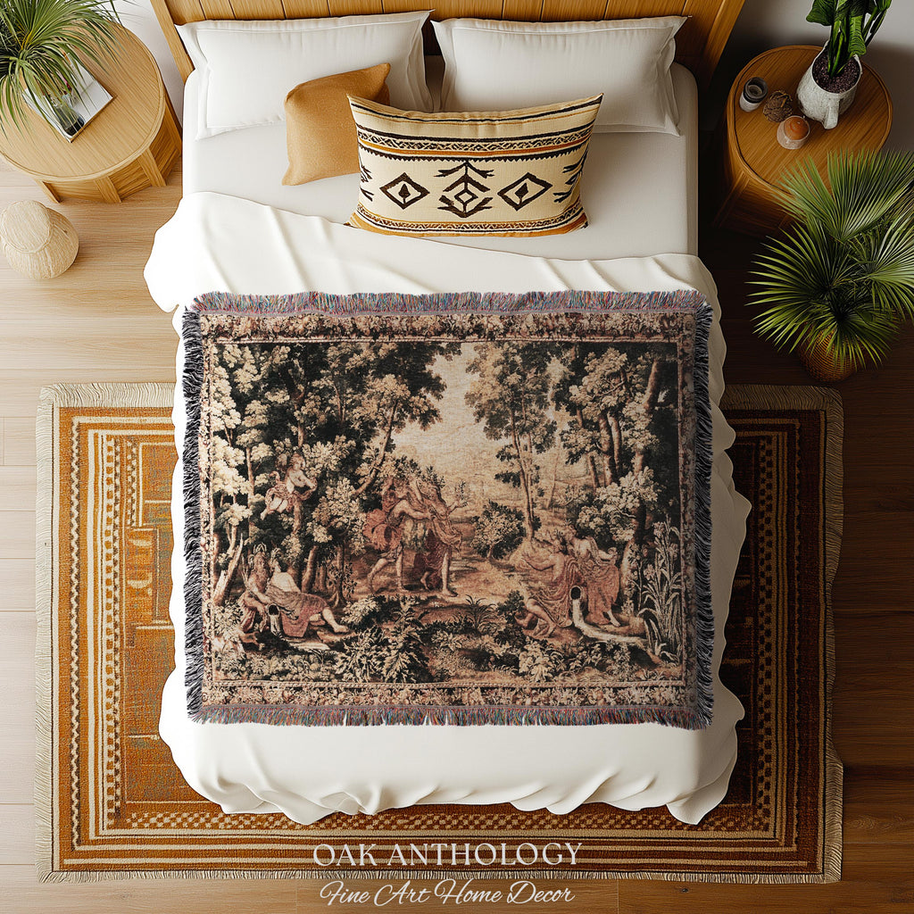 Mythological Forest Verdure Woven Tapestry | Woodland Nymph Traditional Baroque Jacquard Woven Throw Vintage Renaissance Style Wall Textile