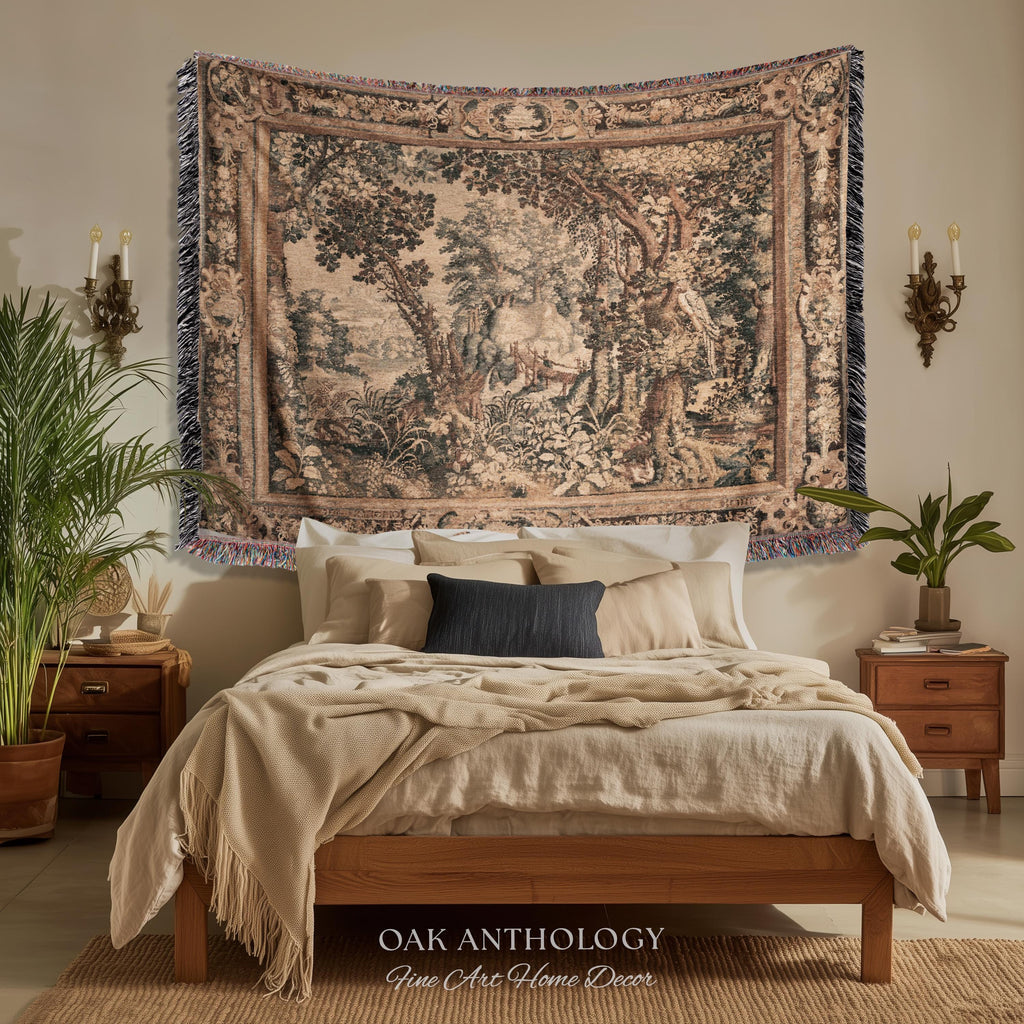 Scenic Woodland Verdure Pastoral Wall Tapestry | Old World Classics 17th Century European Forest Woven Jacquard Throw Blanket Wall Hanging