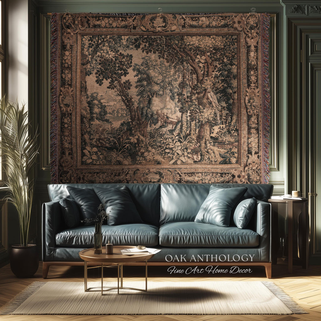 Scenic Woodland Verdure Pastoral Wall Tapestry | Old World Classics 17th Century European Forest Woven Jacquard Throw Blanket Wall Hanging