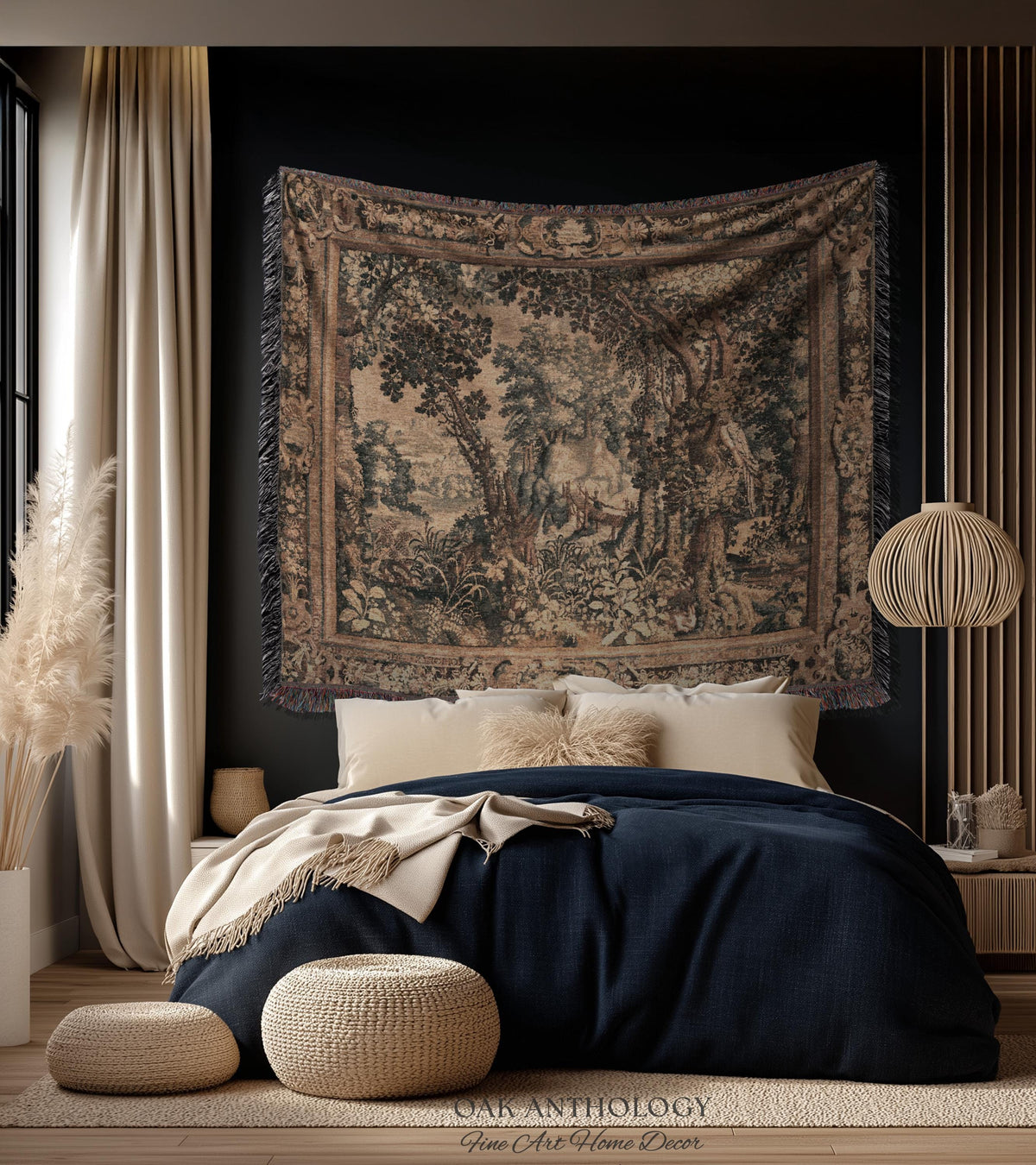 Scenic Woodland Verdure Pastoral Wall Tapestry | Old World Classics 17th Century European Forest Woven Jacquard Throw Blanket Wall Hanging