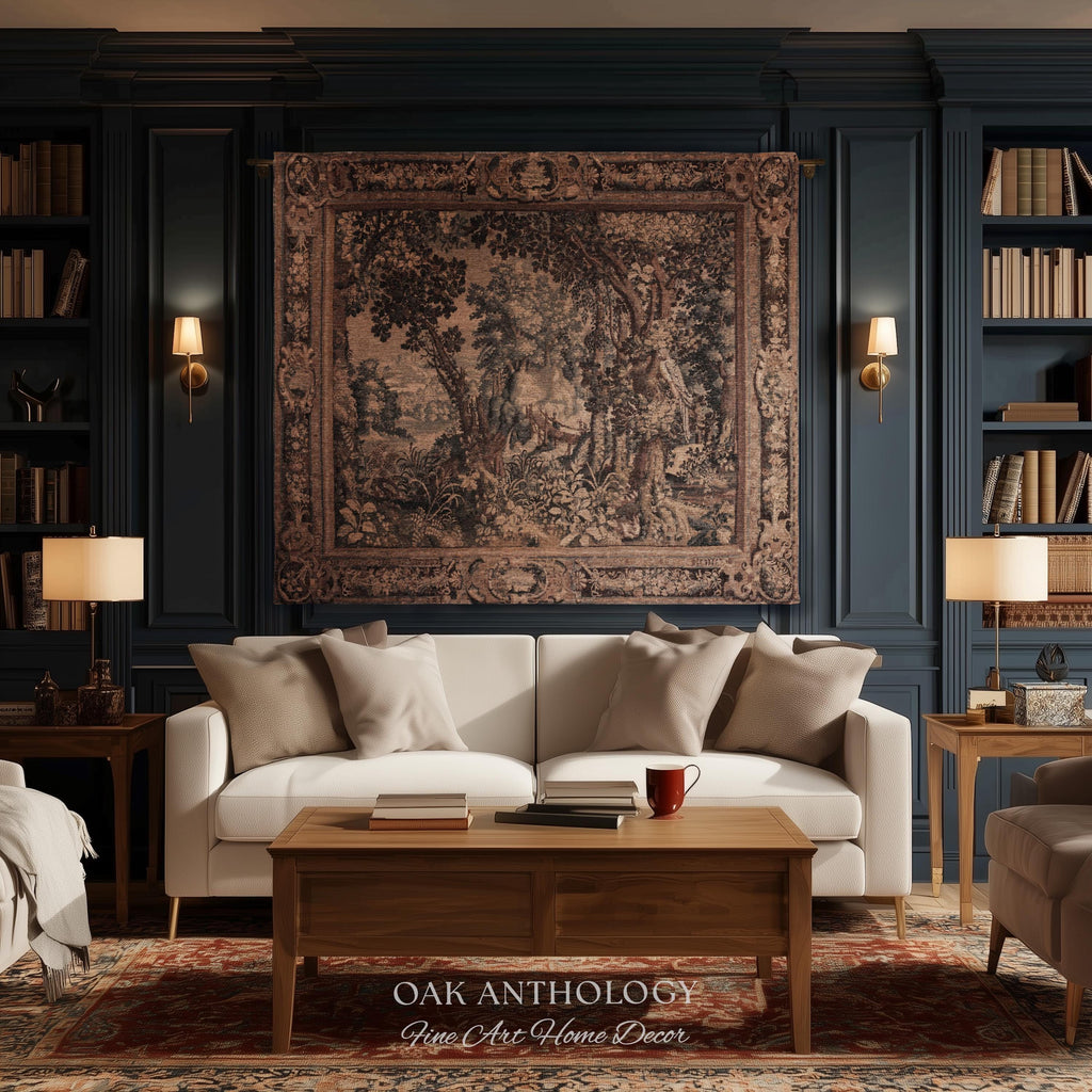 Scenic Woodland Verdure Pastoral Wall Tapestry | Old World Classics 17th Century European Forest Woven Jacquard Throw Blanket Wall Hanging