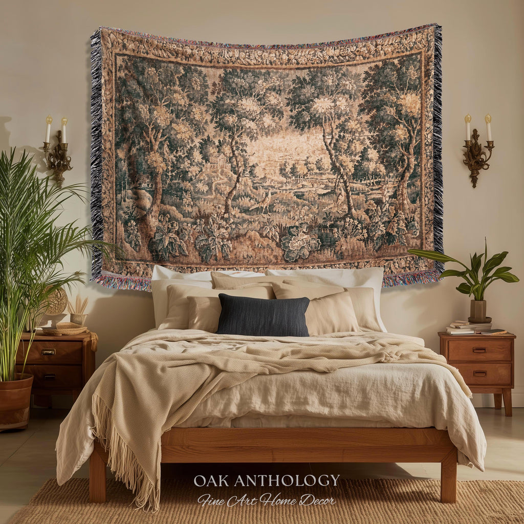 Countryside Classic Elegance Flemish Verdure Tapestry Woven Exotic Birds Wall Art | 18th Century Botanical Landscape Acanthus Woodland Decor