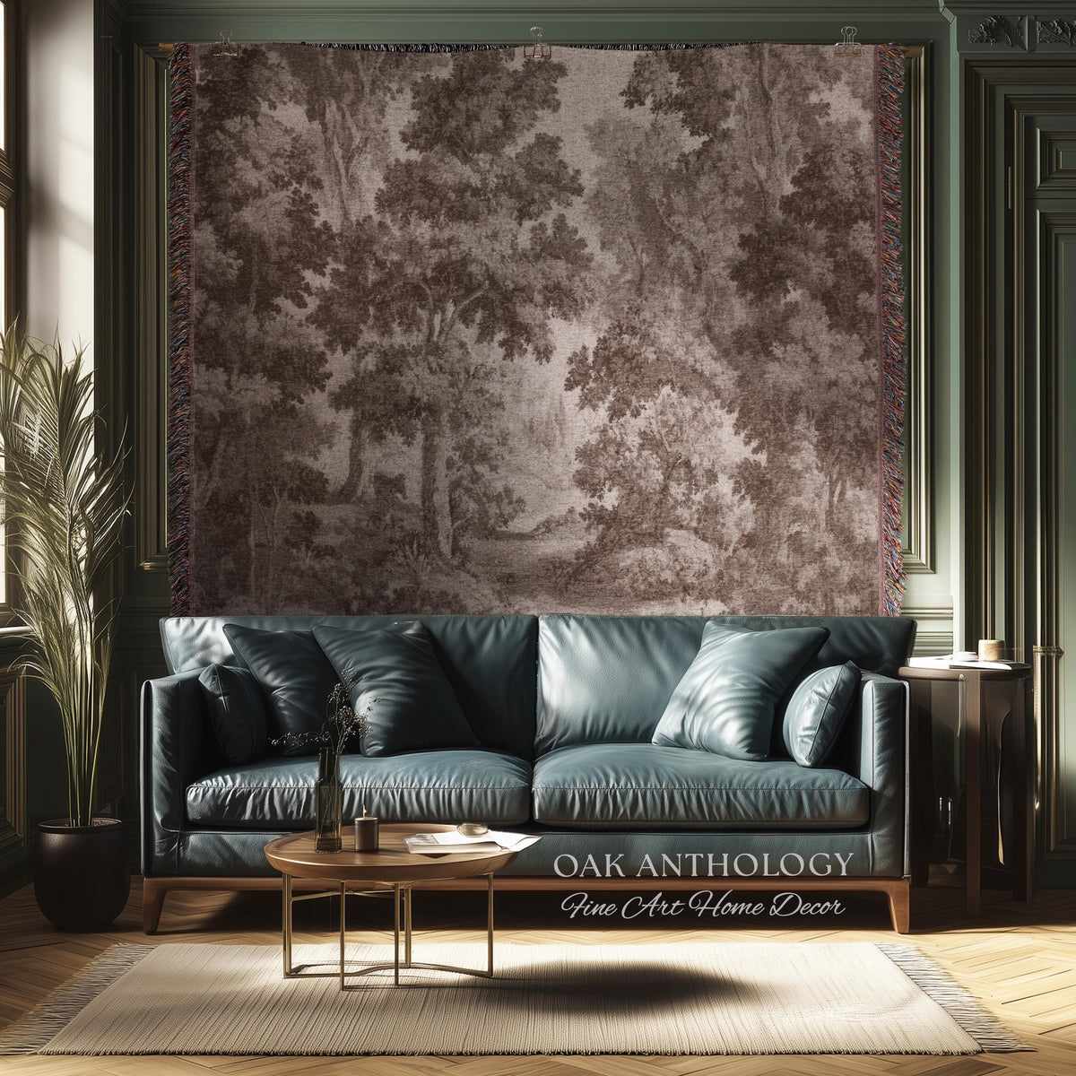 Neutral Forest Art Tapestry Woven Sepia Trees Soft Nature Decor | Antique Landscape Misty Woodland Throw Blanket Traditional Wall Hanging