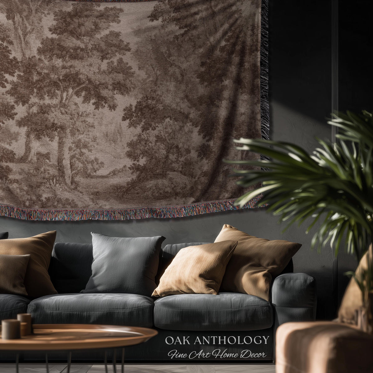 Neutral Forest Art Tapestry Woven Sepia Trees Soft Nature Decor | Antique Landscape Misty Woodland Throw Blanket Traditional Wall Hanging