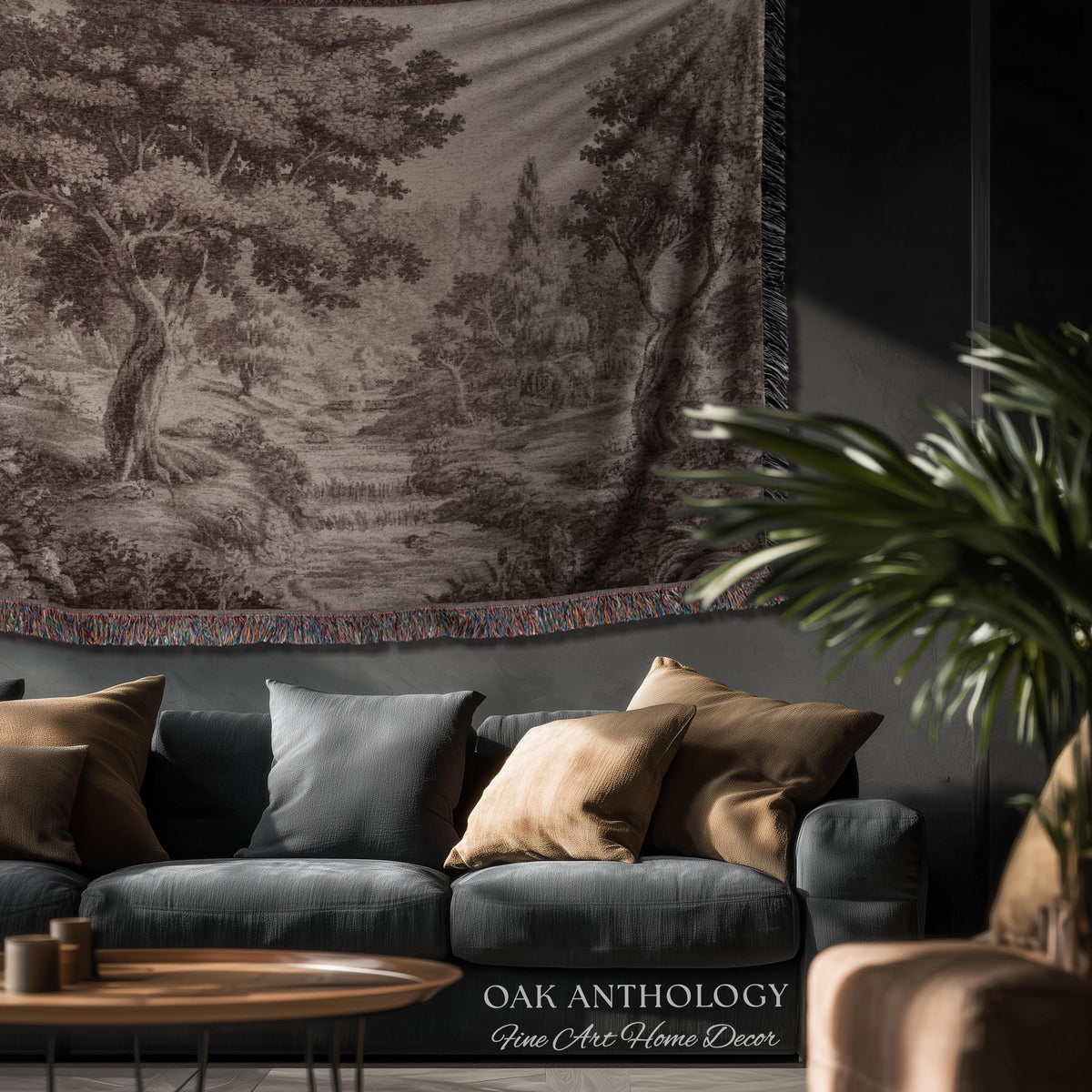 Classic Countryside Scenic Woodland Tapestry Woven Throw Muted Tone Sepia Wall Decor | Timeless Heirloom Neutral Landscape Soft Nature Art