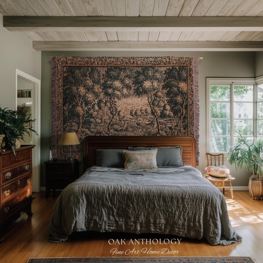Countryside Classic Elegance Flemish Verdure Tapestry Woven Exotic Birds Wall Art | 18th Century Botanical Landscape Acanthus Woodland Decor