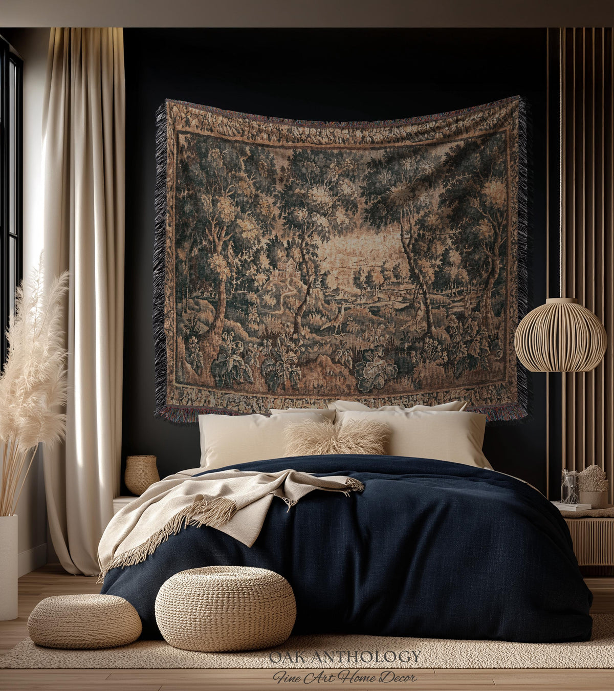 Countryside Classic Elegance Flemish Verdure Tapestry Woven Exotic Birds Wall Art | 18th Century Botanical Landscape Acanthus Woodland Decor