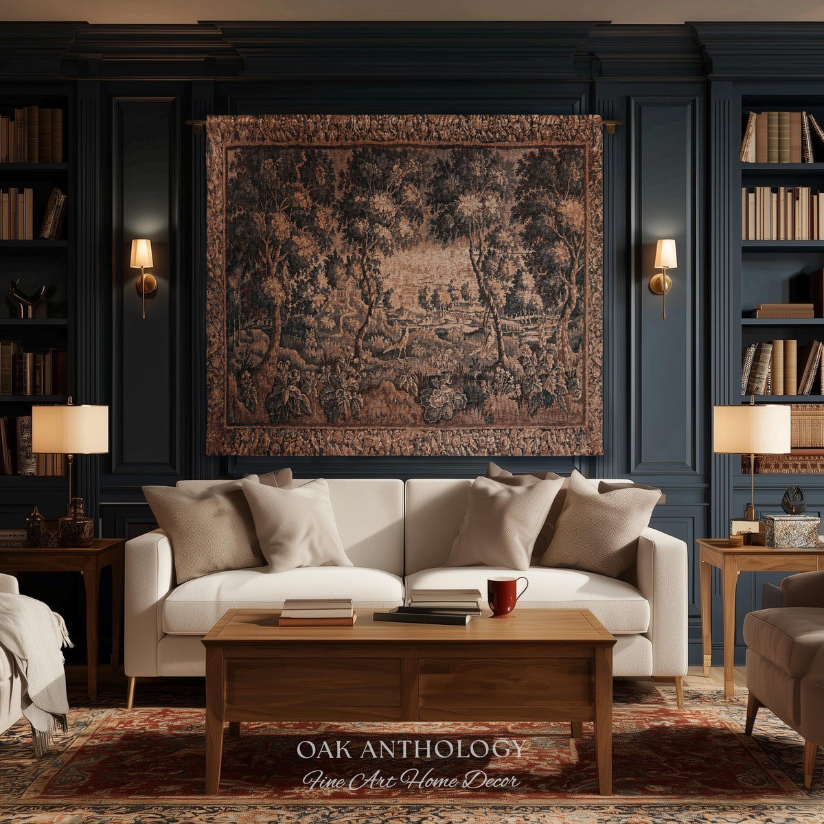 Countryside Classic Elegance Flemish Verdure Tapestry Woven Exotic Birds Wall Art | 18th Century Botanical Landscape Acanthus Woodland Decor