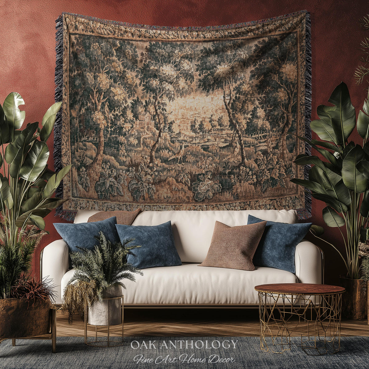 Countryside Classic Elegance Flemish Verdure Tapestry Woven Exotic Birds Wall Art | 18th Century Botanical Landscape Acanthus Woodland Decor