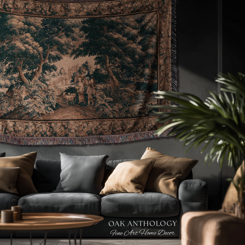 17th Century Flemish Pastoral Tapestry Classic Countryside Wall Hanging | Old World Castle Landscape Art Rural Scenery Woven Throw Blanket