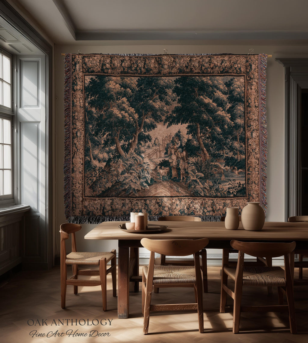 17th Century Flemish Pastoral Tapestry Classic Countryside Wall Hanging | Old World Castle Landscape Art Rural Scenery Woven Throw Blanket
