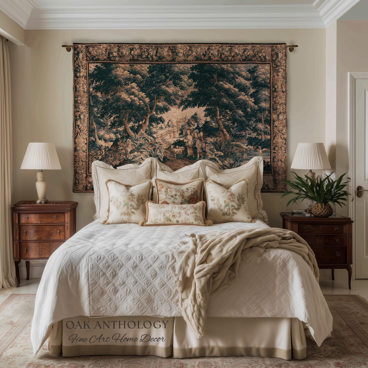 17th Century Flemish Pastoral Tapestry Classic Countryside Wall Hanging | Old World Castle Landscape Art Rural Scenery Woven Throw Blanket