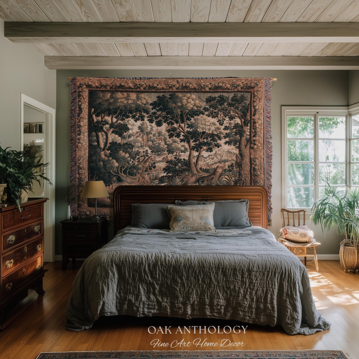 Classical Woodland Verdure Woven Wildlife Countryside Tapestry Wall Art | 17th Century Historical European Landscape Antique Textile Decor