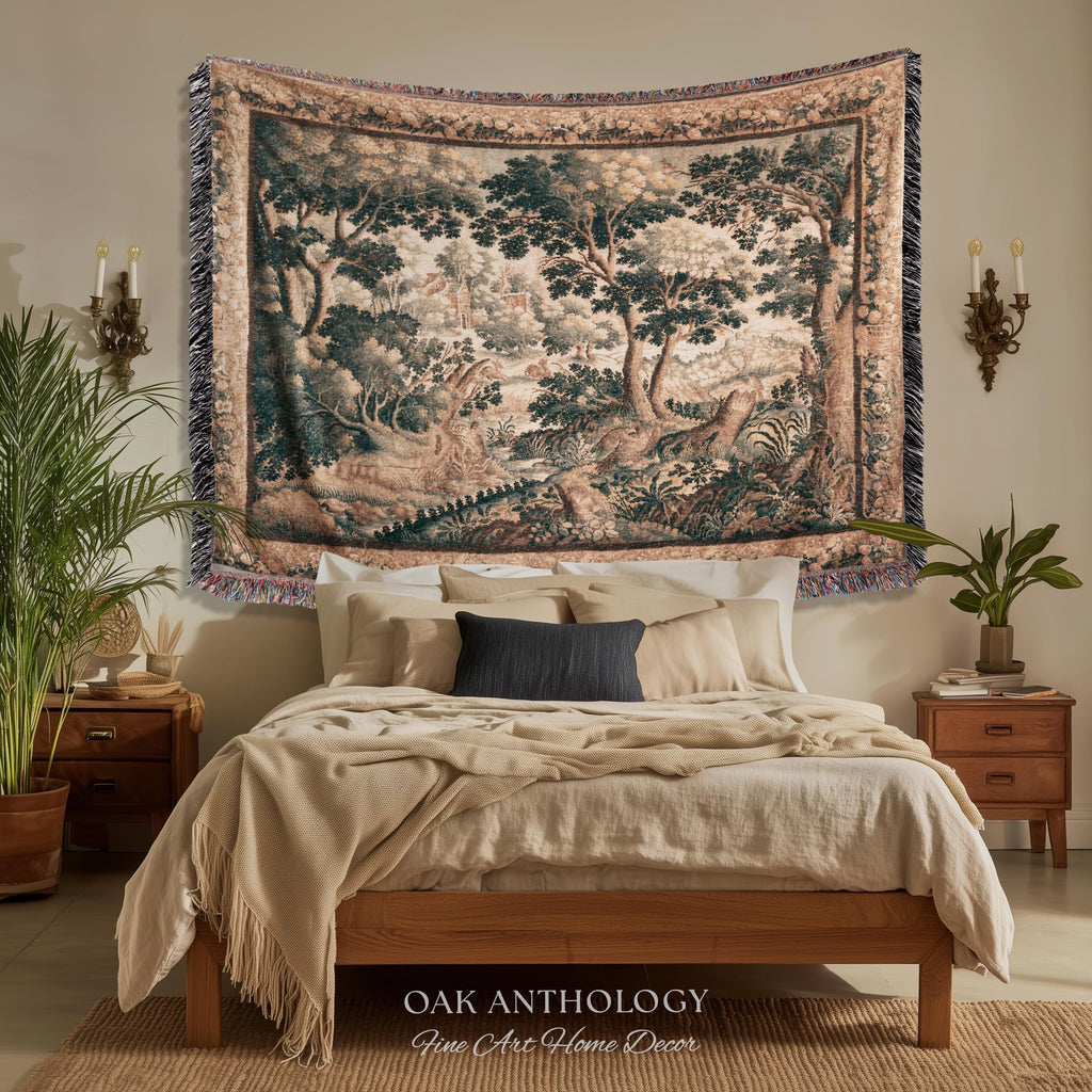 Classical Woodland Verdure Woven Wildlife Countryside Tapestry Wall Art | 17th Century Historical European Landscape Antique Textile Decor