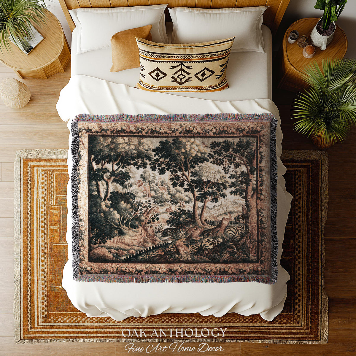 Classical Woodland Verdure Woven Wildlife Countryside Tapestry Wall Art | 17th Century Historical European Landscape Antique Textile Decor