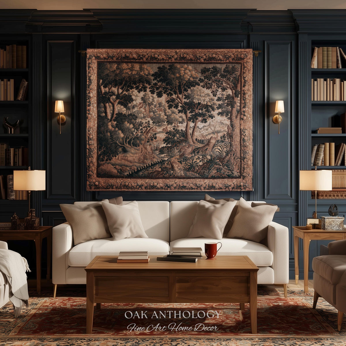 Classical Woodland Verdure Woven Wildlife Countryside Tapestry Wall Art | 17th Century Historical European Landscape Antique Textile Decor