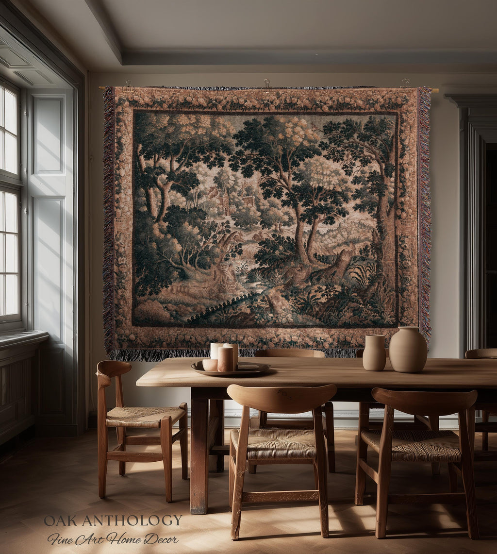 Classical Woodland Verdure Woven Wildlife Countryside Tapestry Wall Art | 17th Century Historical European Landscape Antique Textile Decor