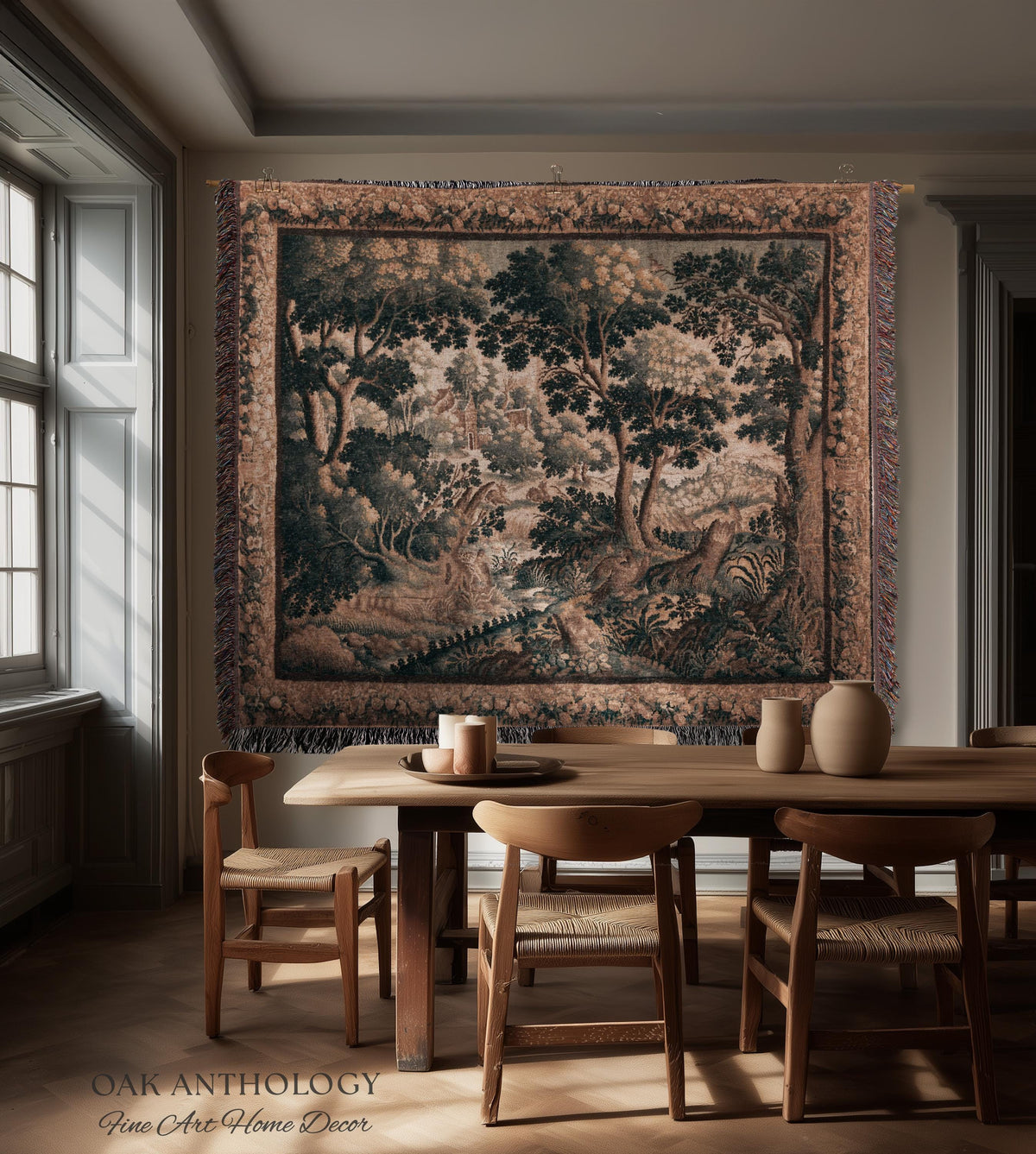 Classical Woodland Verdure Woven Wildlife Countryside Tapestry Wall Art | 17th Century Historical European Landscape Antique Textile Decor
