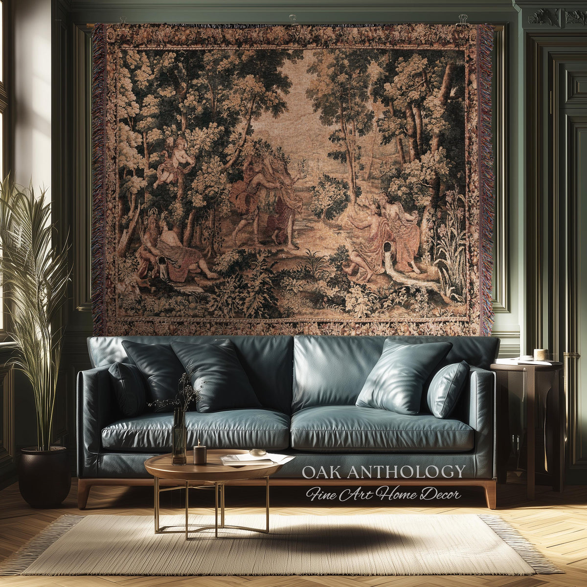 Mythological Forest Verdure Woven Tapestry | Woodland Nymph Traditional Baroque Jacquard Woven Throw Vintage Renaissance Style Wall Textile
