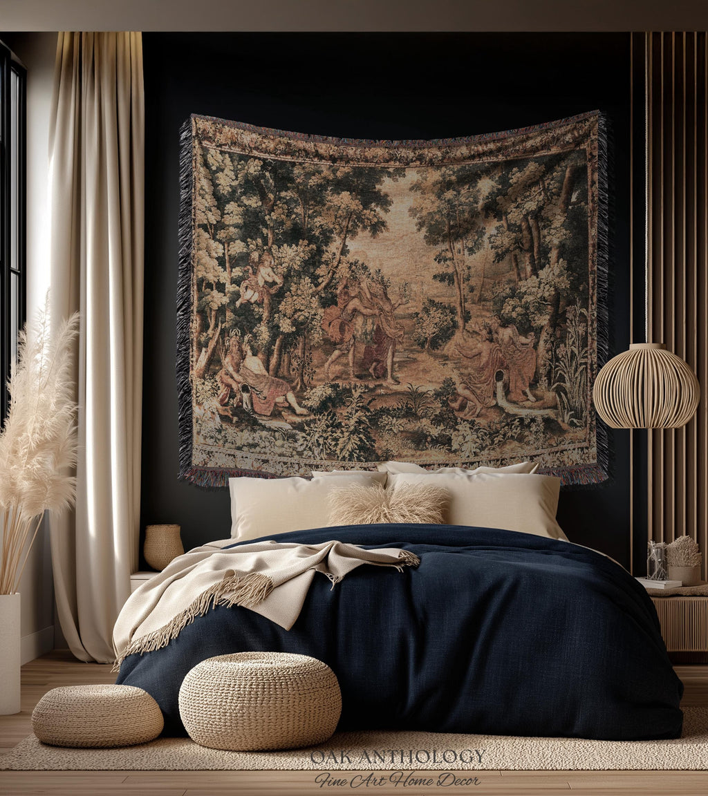 Mythological Forest Verdure Woven Tapestry | Woodland Nymph Traditional Baroque Jacquard Woven Throw Vintage Renaissance Style Wall Textile