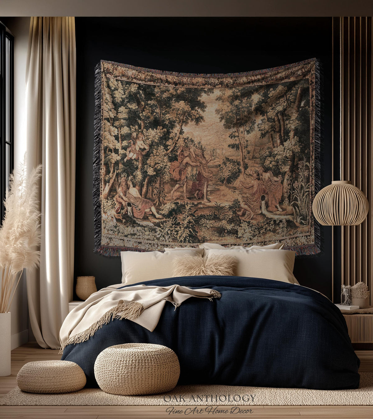 Mythological Forest Verdure Woven Tapestry | Woodland Nymph Traditional Baroque Jacquard Woven Throw Vintage Renaissance Style Wall Textile