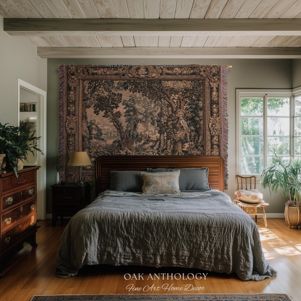 Scenic Woodland Verdure Pastoral Wall Tapestry | Old World Classics 17th Century European Forest Woven Jacquard Throw Blanket Wall Hanging