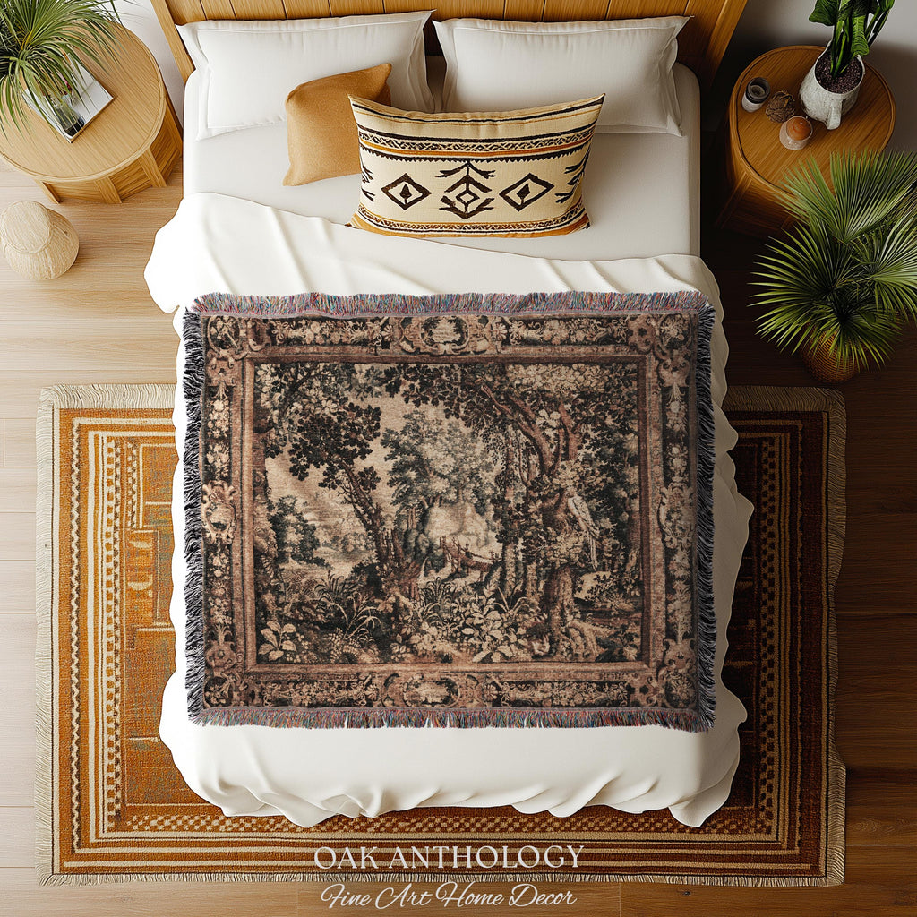 Scenic Woodland Verdure Pastoral Wall Tapestry | Old World Classics 17th Century European Forest Woven Jacquard Throw Blanket Wall Hanging