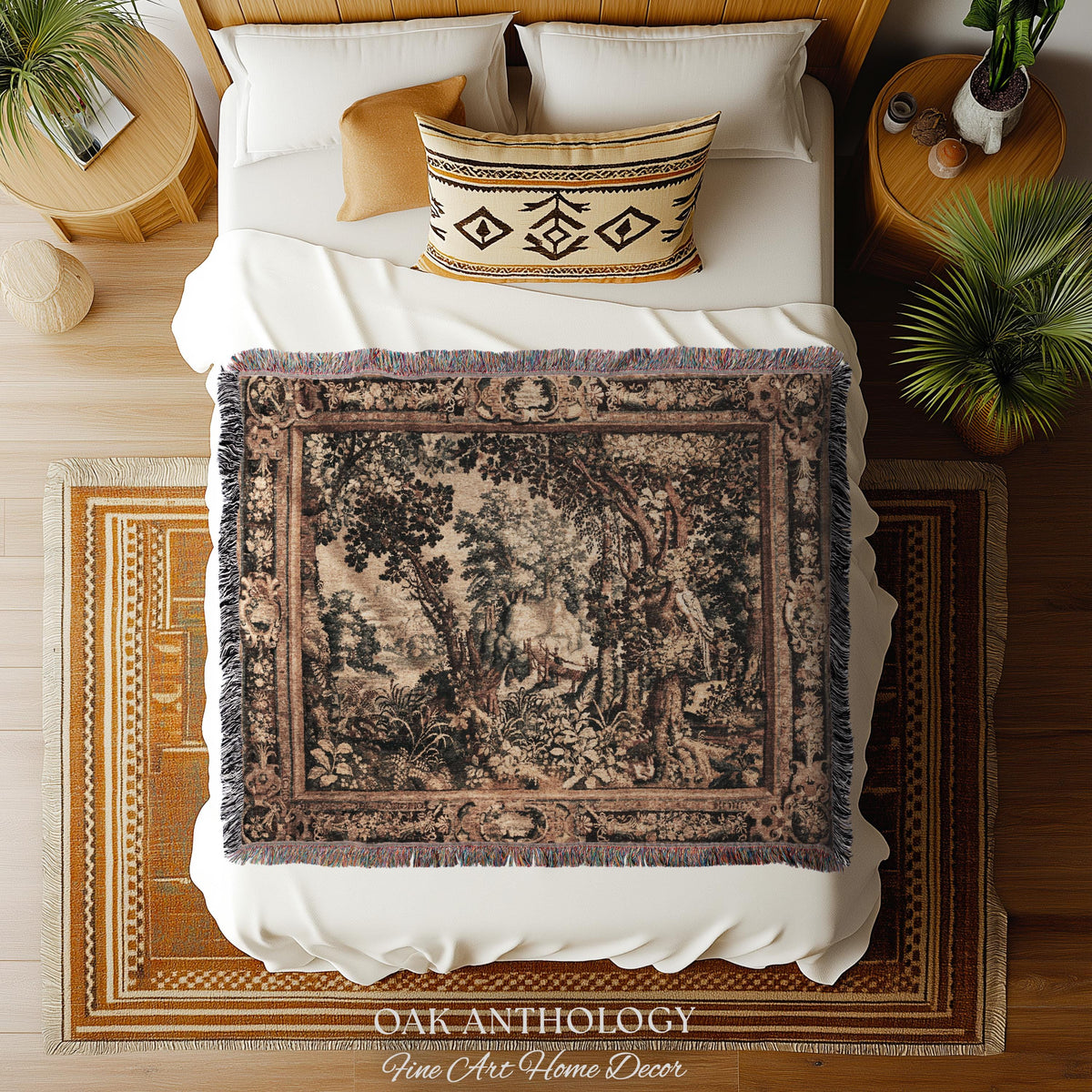 Scenic Woodland Verdure Pastoral Wall Tapestry | Old World Classics 17th Century European Forest Woven Jacquard Throw Blanket Wall Hanging