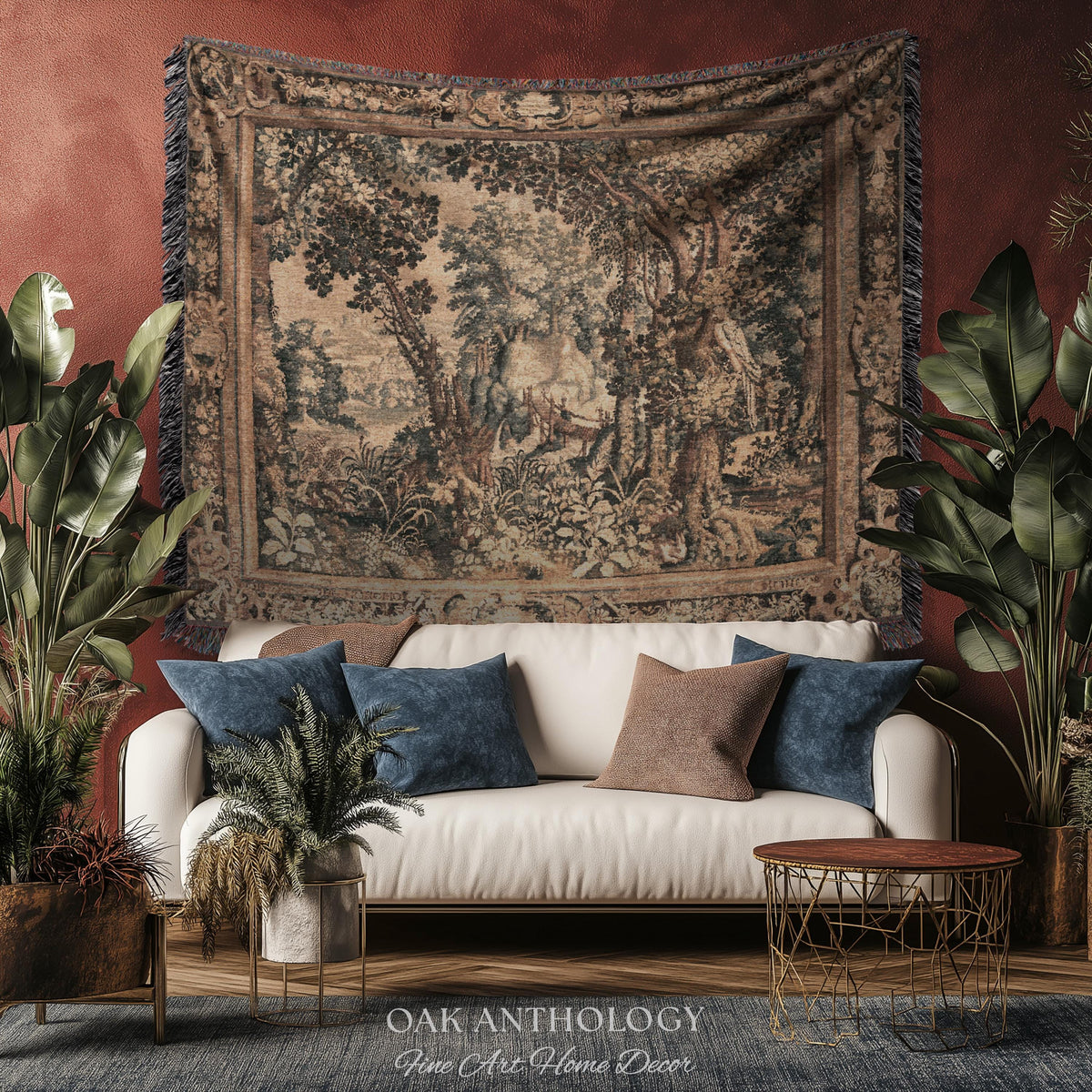 Scenic Woodland Verdure Pastoral Wall Tapestry | Old World Classics 17th Century European Forest Woven Jacquard Throw Blanket Wall Hanging