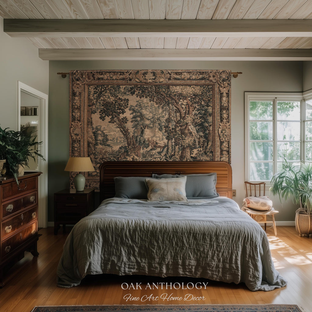 Scenic Woodland Verdure Pastoral Wall Tapestry | Old World Classics 17th Century European Forest Woven Jacquard Throw Blanket Wall Hanging