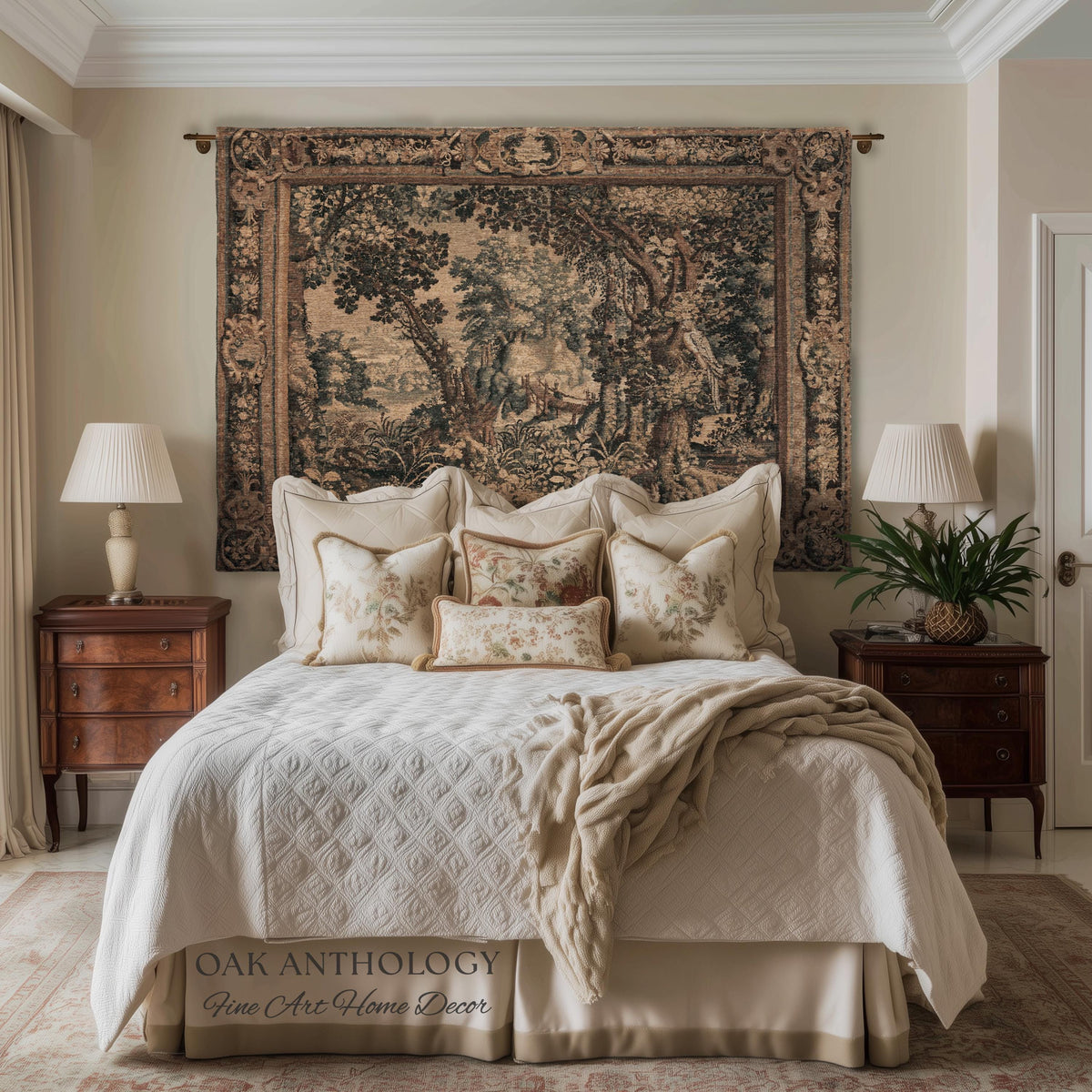 Scenic Woodland Verdure Pastoral Wall Tapestry | Old World Classics 17th Century European Forest Woven Jacquard Throw Blanket Wall Hanging