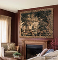 Antique European Lake Scene Tapestry Woven Woodland Verdure Wall Hanging | Classical Elegance Forest Throw Old World Jacquard Textile Art