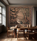 Rustic Aqueduct Landscape Aubusson Verdure Tapestry, French Countryside Traditional Influence Heirloom Throw Blanket Woven Woodland Wall Art