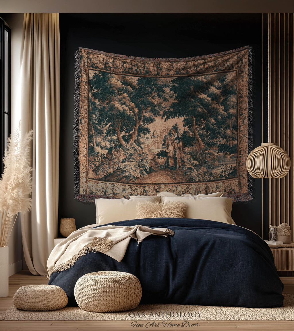 17th Century Flemish Pastoral Tapestry Classic Countryside Wall Hanging | Old World Castle Landscape Art Rural Scenery Woven Throw Blanket