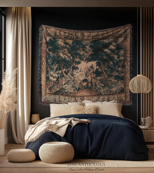 17th Century Flemish Pastoral Tapestry Classic Countryside Wall Hanging | Old World Castle Landscape Art Rural Scenery Woven Throw Blanket