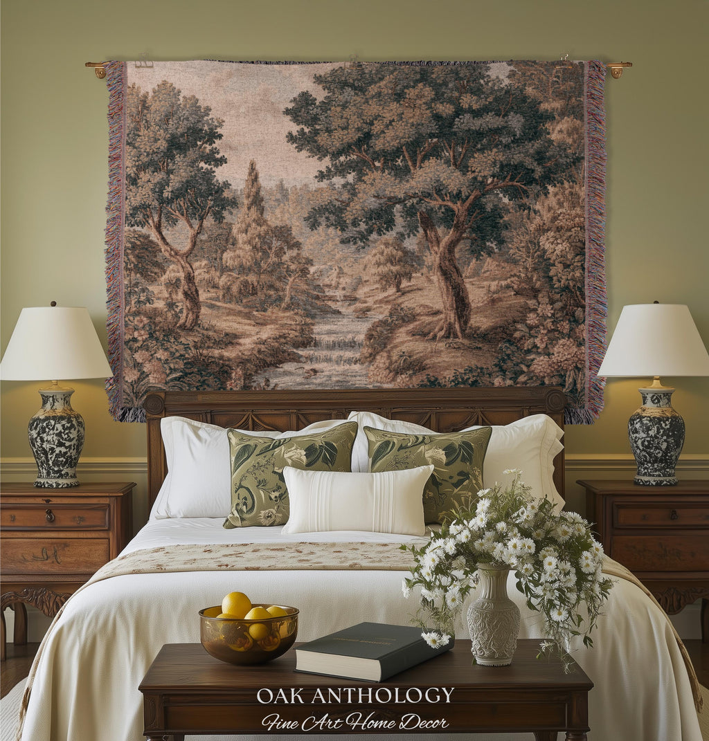Tranquil River Woodland Landscape Woven Wall Art Decor, Romantic European Forest Stream Scene Traditional Tapestry Textile Jacquard Weaving