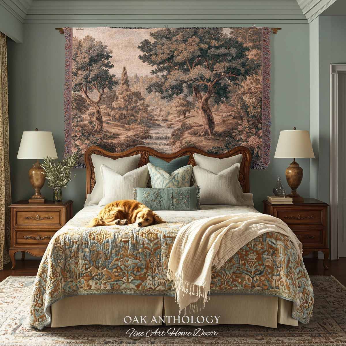 Tranquil River Woodland Landscape Woven Wall Art Decor, Romantic European Forest Stream Scene Traditional Tapestry Textile Jacquard Weaving
