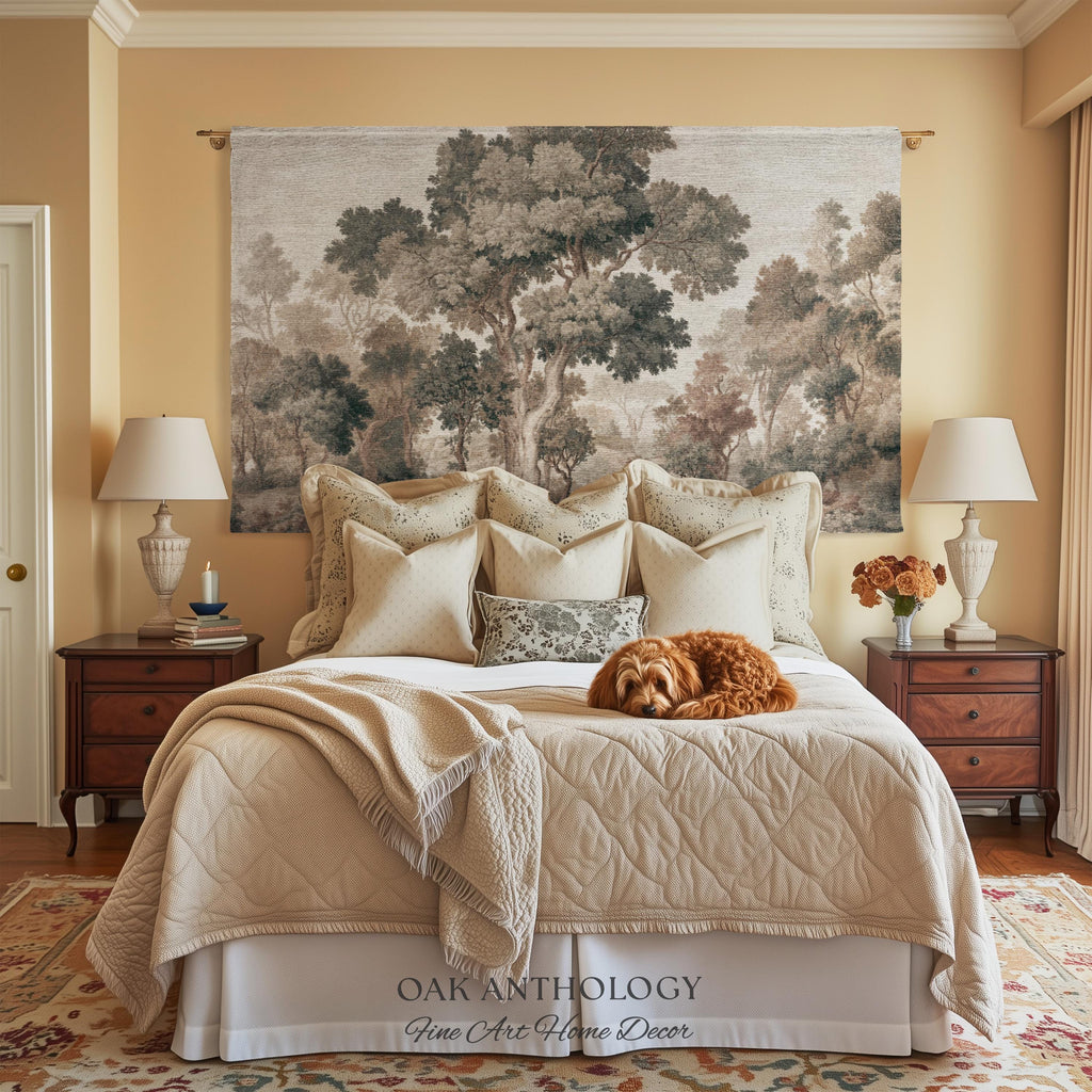 Majestic Tree Misty Forest Tapestry Woven Wall Hanging | Muted Tones Woodland Throw Blanket Rustic Elegance Nature Landscape Art Home Decor