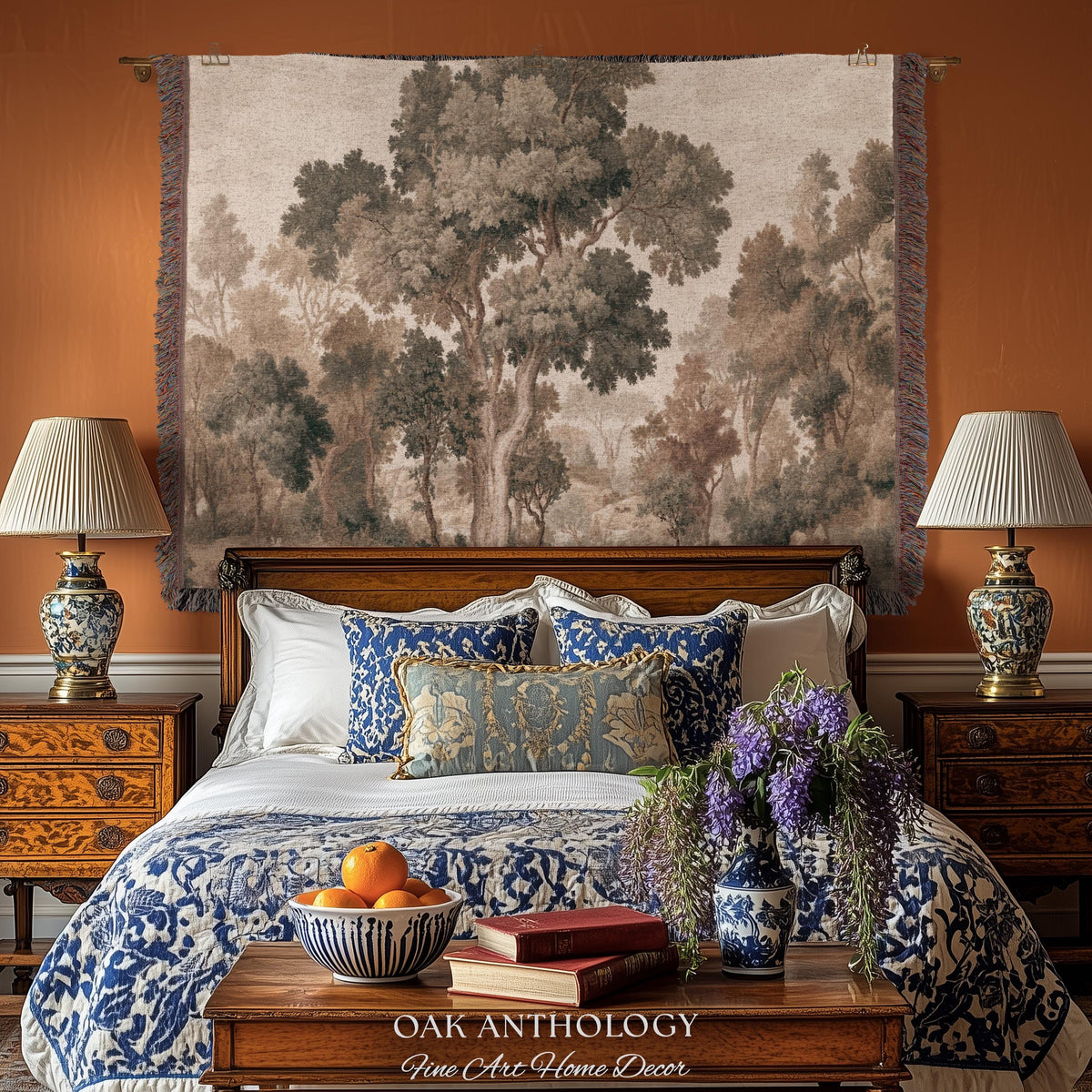 Majestic Tree Misty Forest Tapestry Woven Wall Hanging | Muted Tones Woodland Throw Blanket Rustic Elegance Nature Landscape Art Home Decor