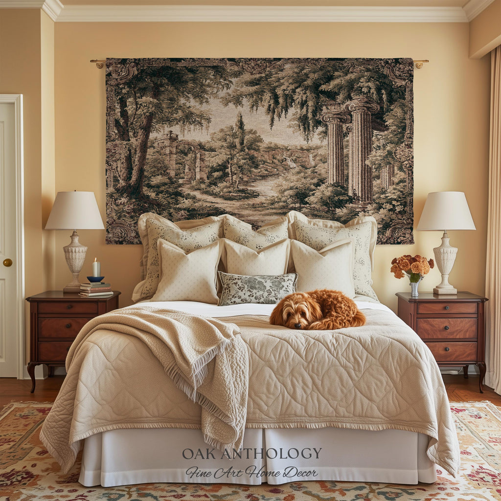 Classical Columns Garden Ruins Landscape Tapestry Woven Wall Hanging | Neoclassical Estate Vista Architectural Botanical Nature Textile Art